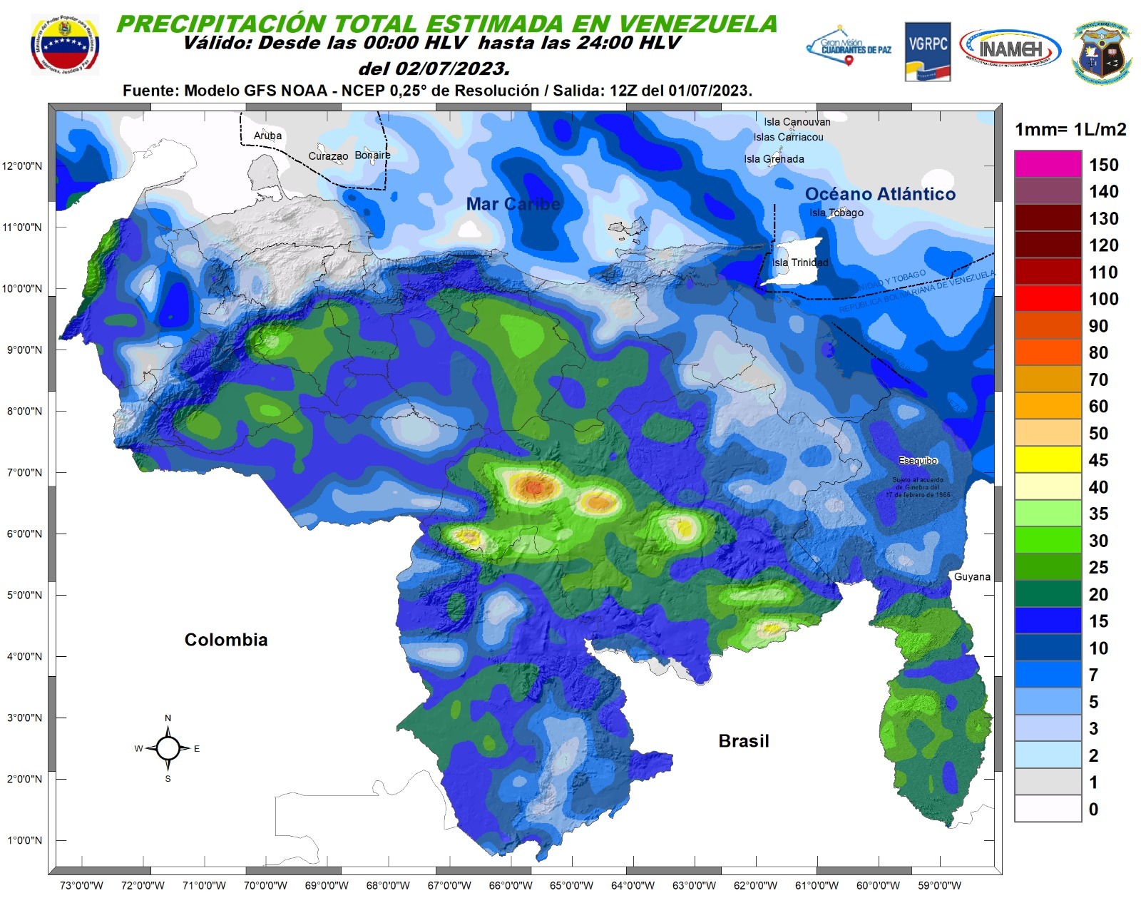 Inameh prevé lluvias y chubascos en algunas áreas de Venezuela este #2Jul