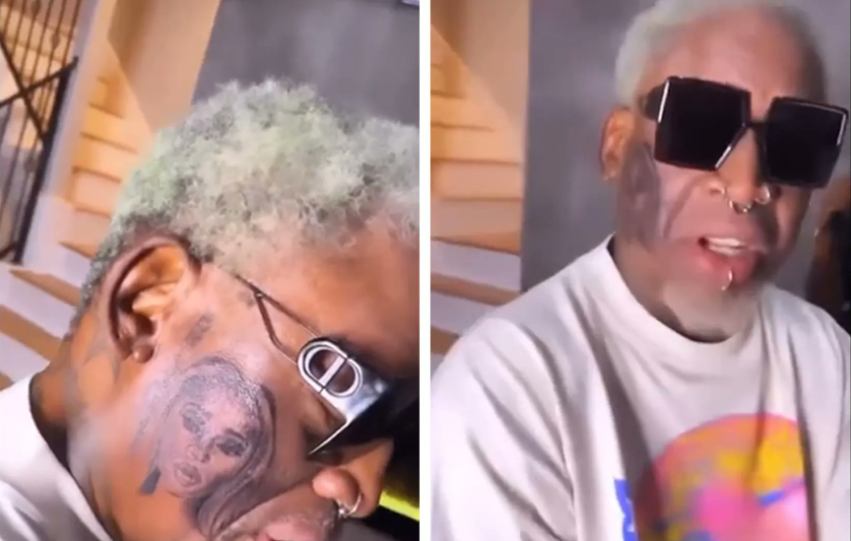 Dennis Rodman enloqueció de amor y se tatuó el retrato de su novia en toda la cara (VIDEO)
