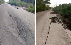 Grietas y fallas de bordes dejaron las lluvias en la carretera hacia Santa Inés de Barinas