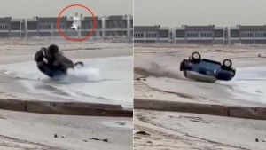 Conductor salió “volando” del vehículo: el impactante VIDEO de un todoterreno volcándose en la playa